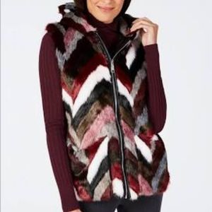 Steve Madden Faux Fur Chevron Stripe Hooded Vest
